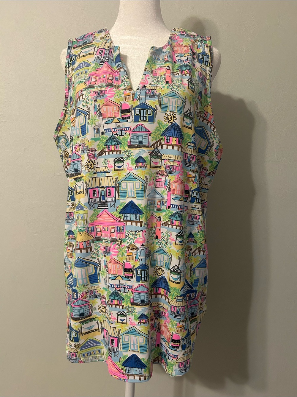 Sleeveless Beach Cottage Print Blouse - Multi Color